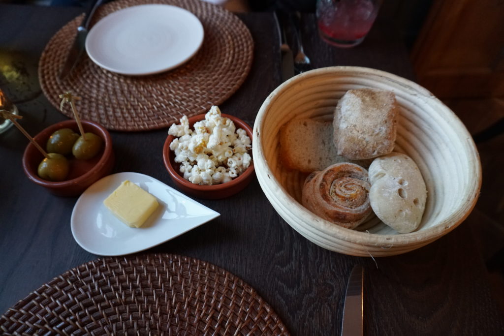 Painswick Hotel bread and popcorn